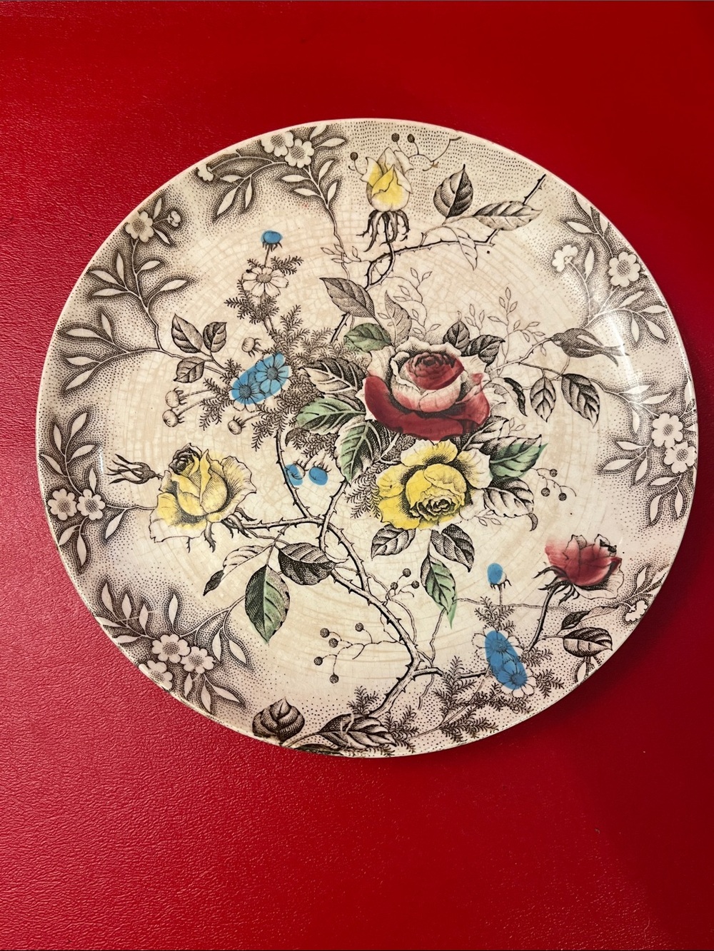 Vintage Nasco Japan Rosevine Chop Plate Round Platter Floral Design 7”3/4D
